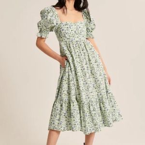 Abercrombie Floral Puff Sleeve Midi Dress
